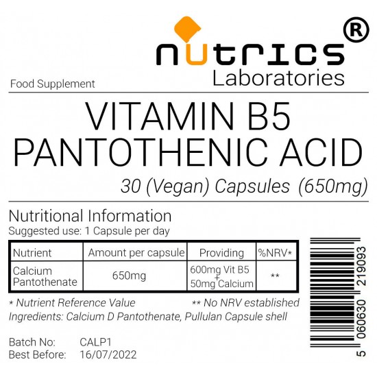 Vitamin B5 Pantothenic Acid Vegan Capsules Calcium D Pantothenate ...